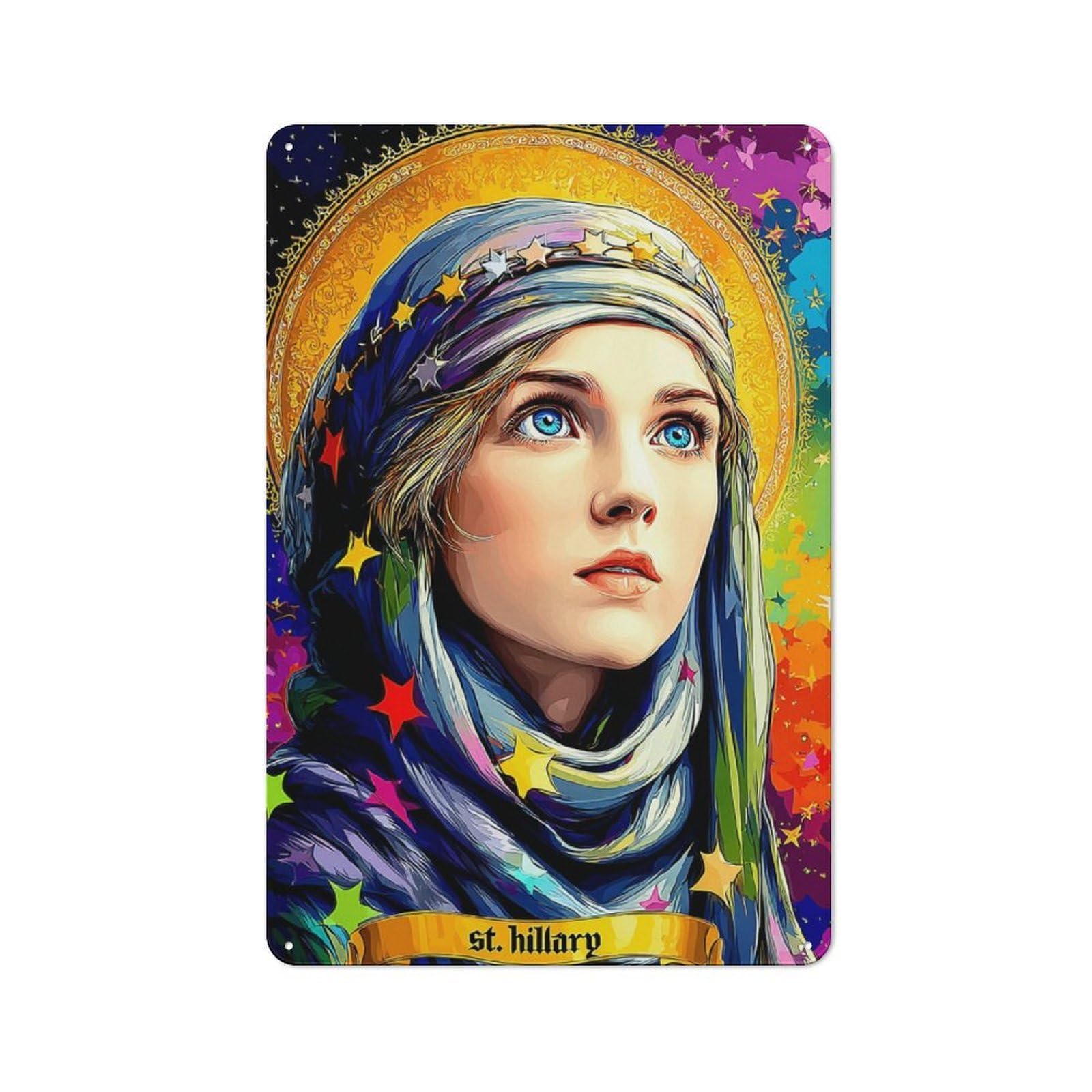 Junmoney Saint Hillary Celestial Reverence Tin Wall Plaque With Design 30X20cm, Farmhouse Rustic Kitchen Decor For Dining Room, Cafe, Entryway Or Family Room