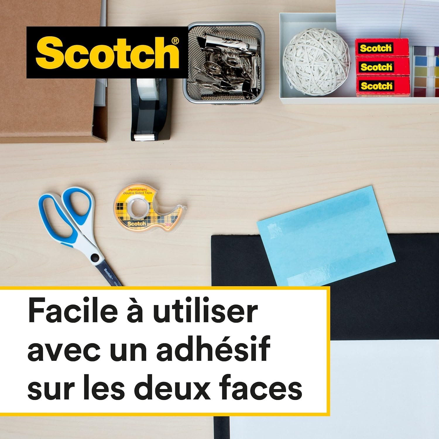 Scotch Ruban Adhésif Double-Face 12,7 mm x 7,89 m sur Dévidoir Manuel