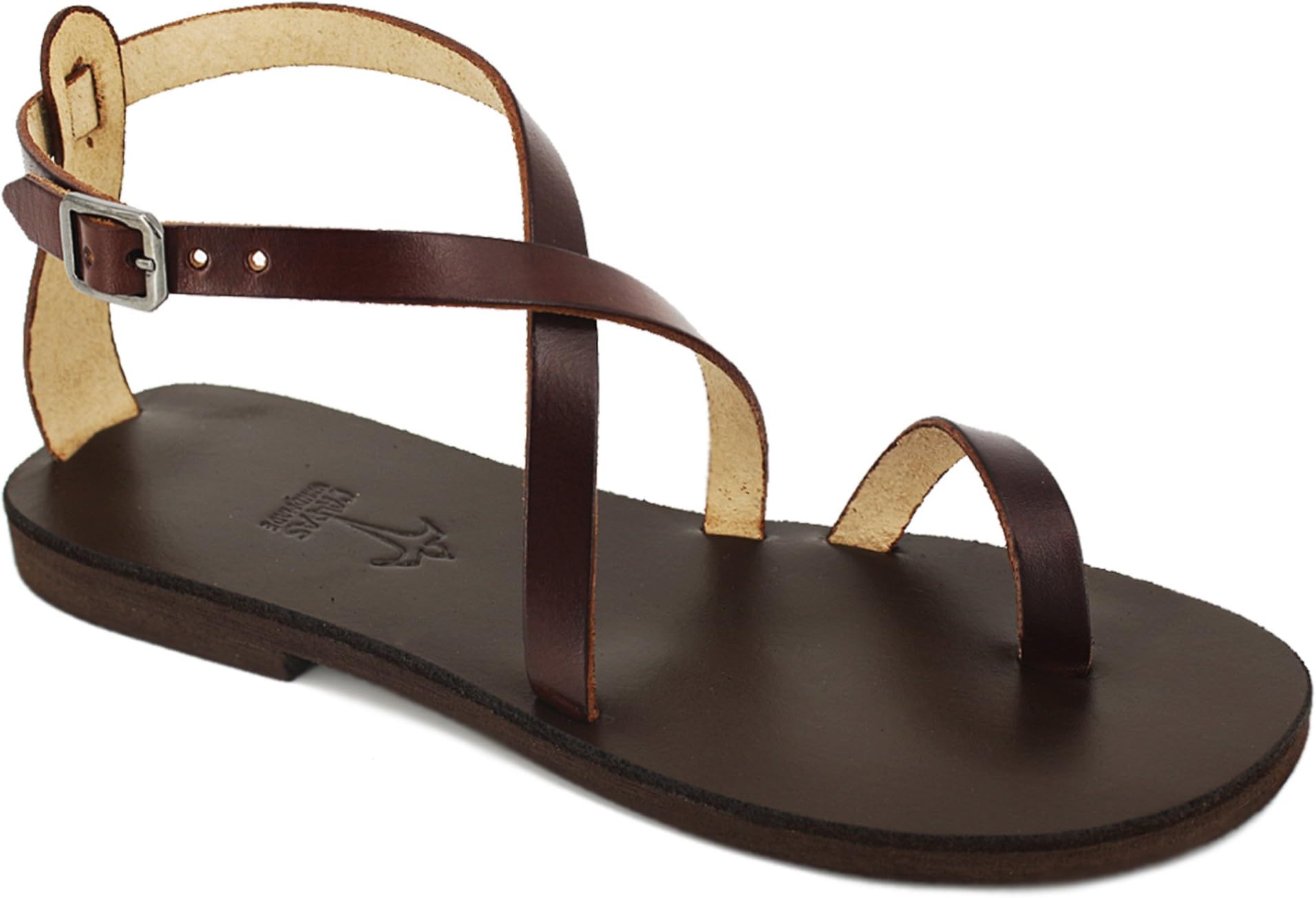 Calpas Handmade Men Women Leather Sandals Ankle Strap Sandals Toe Ring Sandals Barefoot Summer Flats - DURDI