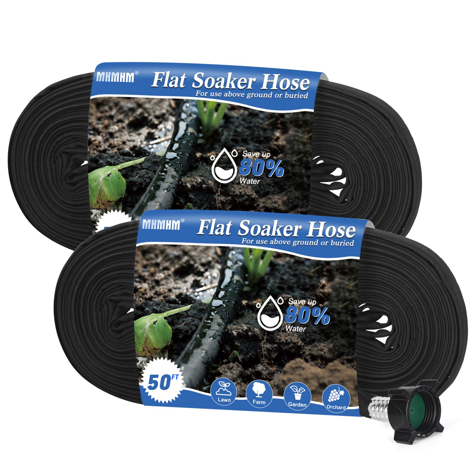 MHMHM Flat Soaker Hose 50FT*2 Heavy Duty Double Layer Design Save 80% Water for Garden Lawn and Flower Bed Drip Irrigation (100FT)