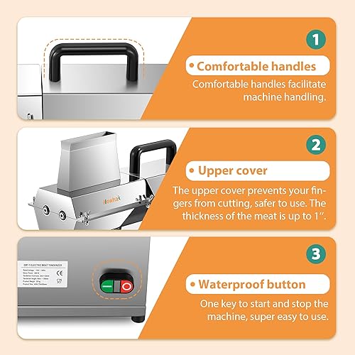 Miniatura 5 de Newhai Máquina ablandadora de carne comercial, herramienta eléctrica para aplanar carne, herramienta ablandadora de alta resistencia, acero