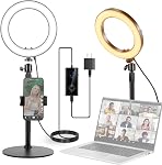 NEEWER 8" 18W Haute lumière de la bague de bureau avec support & Support de téléphone, Circle Selfie Ringlight pour iPhone Enregistrement vidéo, Kit d'éclairage de conférence pour ordinateur portable Zoom Call, RH8B