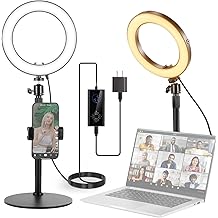 NEEWER 8" 18W High Power Desk Ring Light with Stand & Phone Holder, Circle Selfie Ringlight for iPhone Streaming Vlogging Recording, Video Conference Lighting Kit for Laptop Computer Zoom Call, RH8B