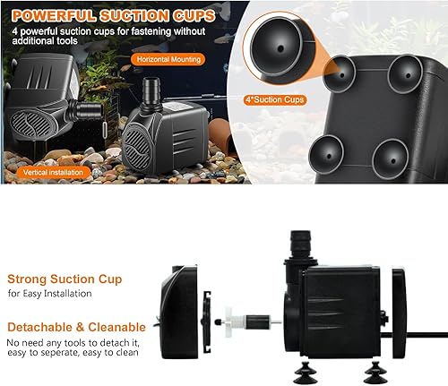 Miniatura 3 de Bomba de agua sumergible para pecera, acuario, fuente de rocalla, interior y exterior, estanque hidropónico, estatua, silenciosa, energética, 550 GPH