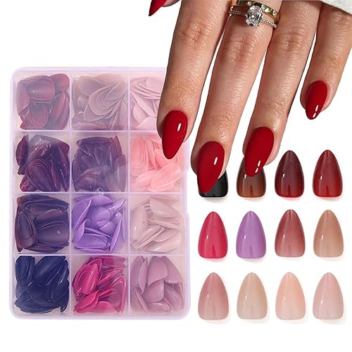 288Pcs Short Press on Nails Almond Fake Nails Solid Color