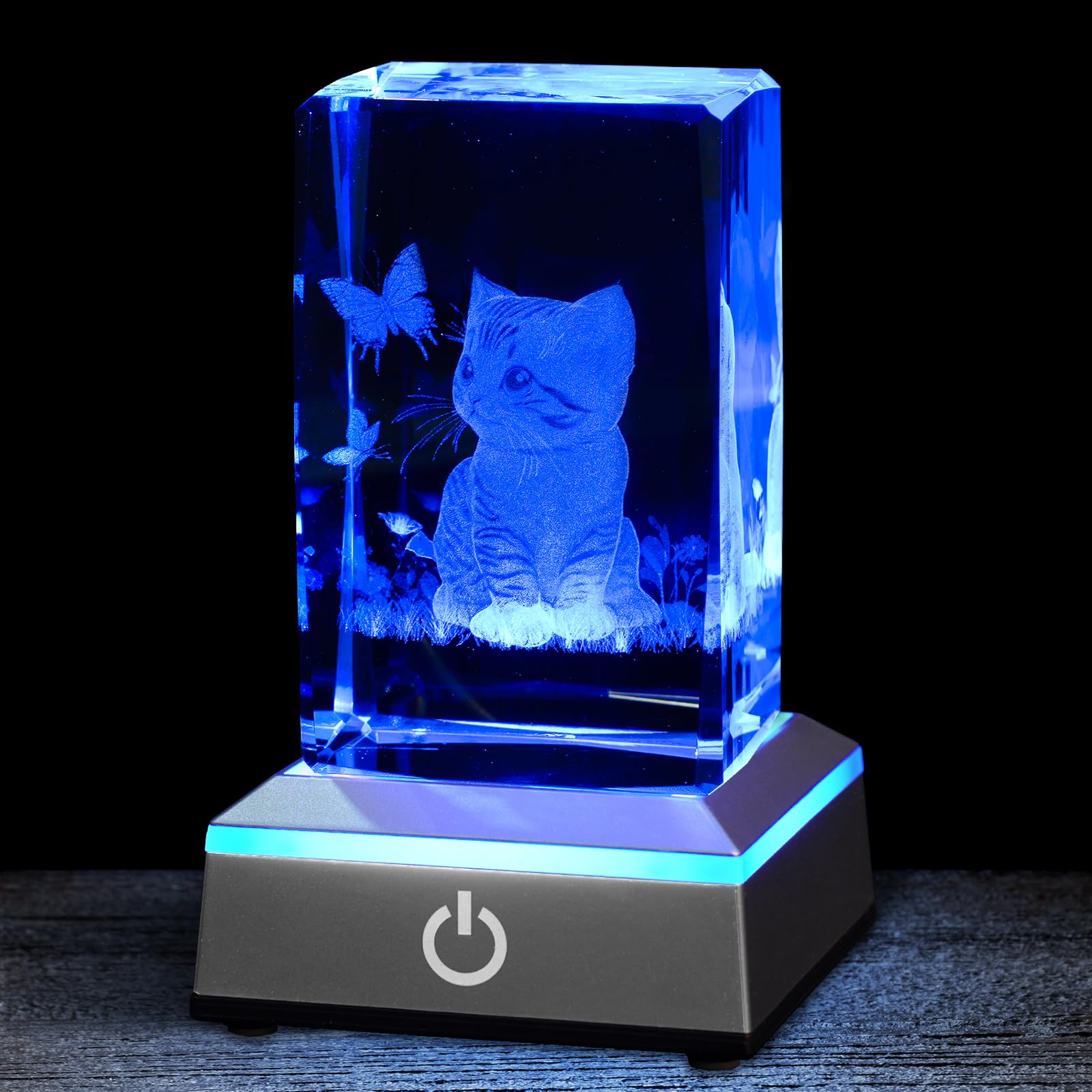 Luz nocturna de cristal 3D con base LED multicolor grabada con láser, regalo para mujeres, amantes de los gatos, cumpleaños, Navidad, decoración de habitación