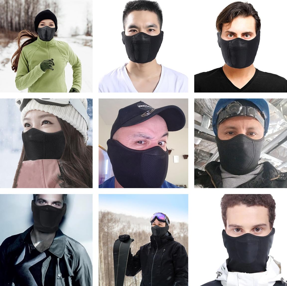 Half Face Mask Adjustable Fastener Windproof Men Women for Skiing Snowboarding Motorcycling Running Winter Outdoor Sports Highly Breathable Warming (Black) — view 2