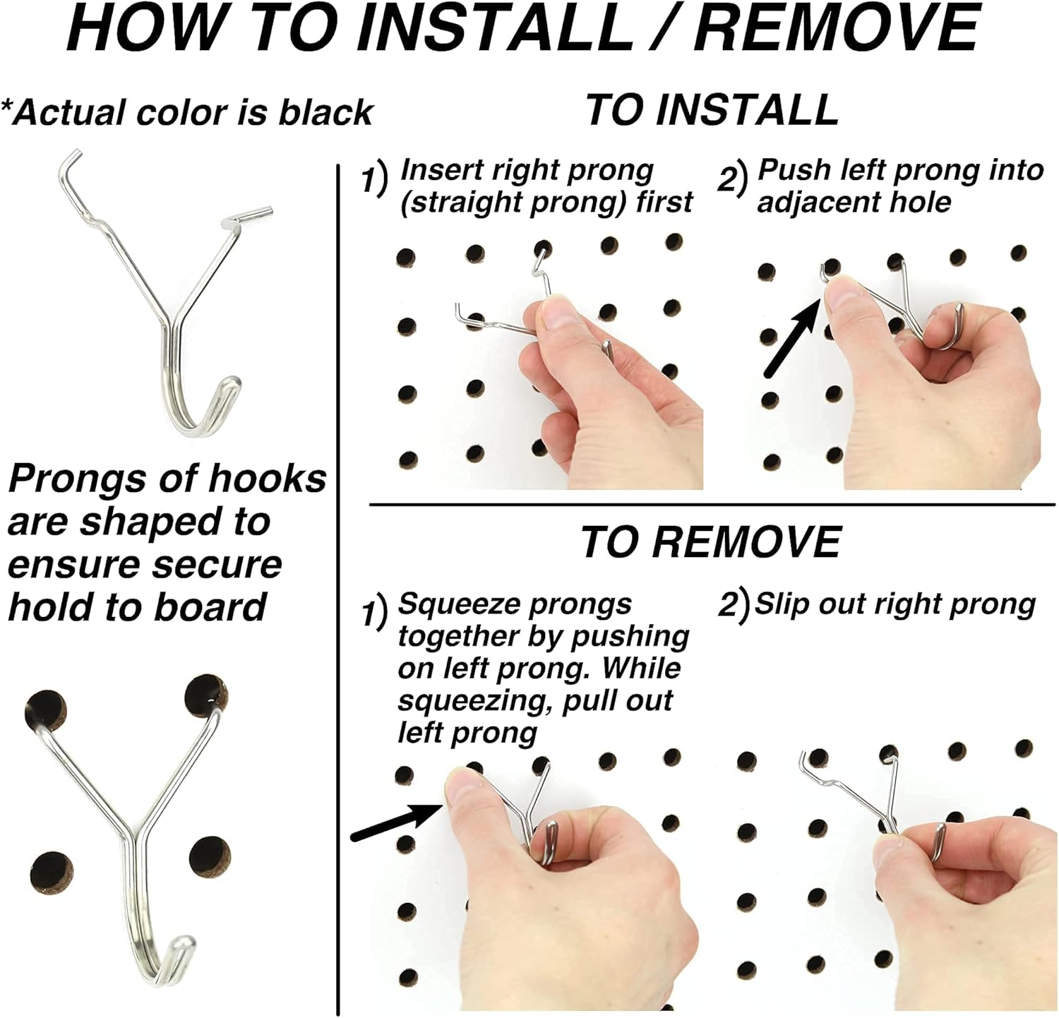 Steel Pegboard Hooks 100-Pack 1in J-Hook, Black - Will Not Fall Out - Fits Any Peg Board - Multipurpose - Organize Necklaces, Jewelry, Retail Items, Keys, Craft or Supplies