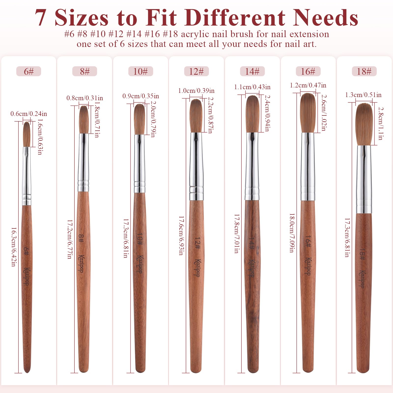 KAZIPOP Kolinsky Sable Nail Brush Red Wooden Acrylic Nail Pen UV Gel Nail Salon Manicure Painting Tool (10#) - Image 4