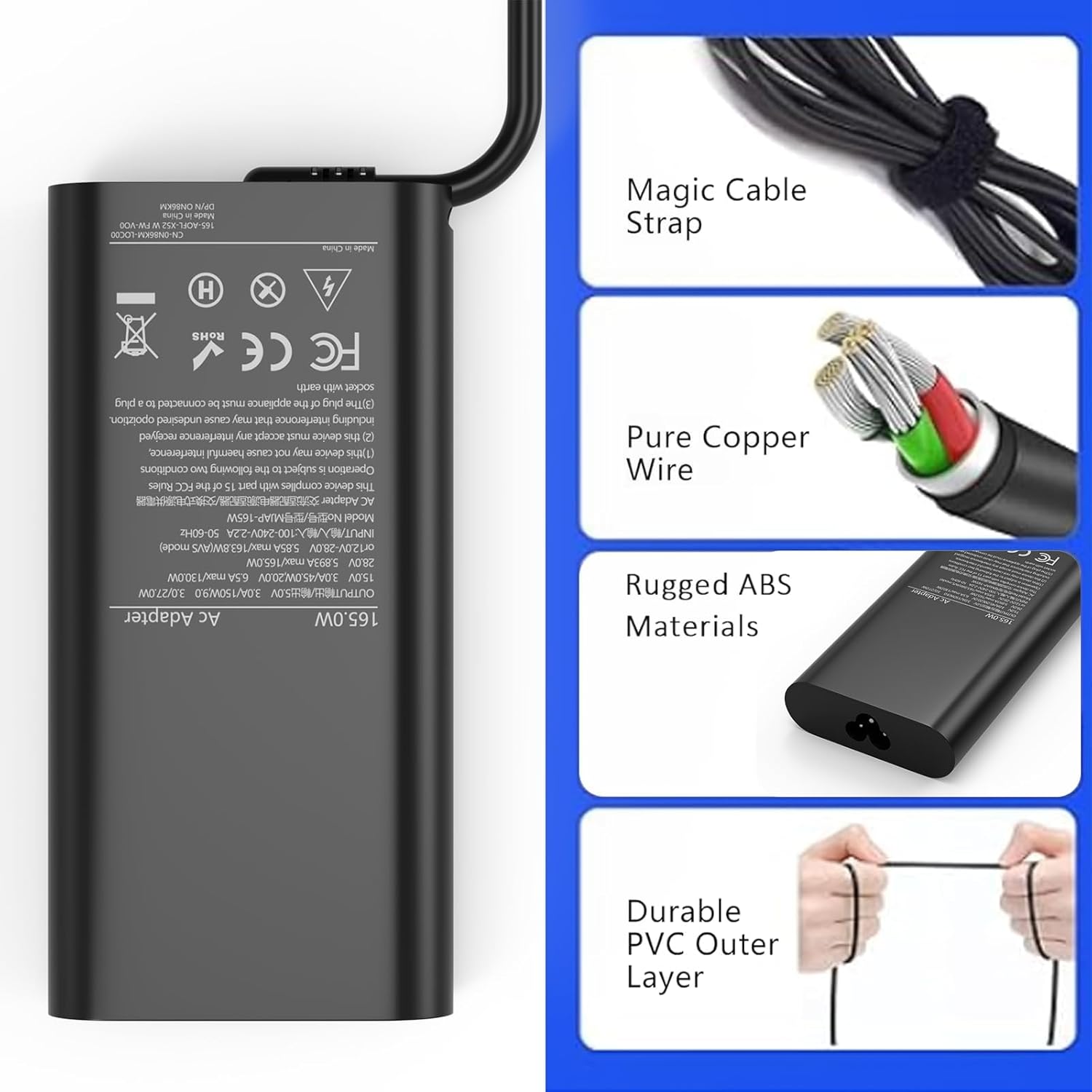 165W Gan USB C Charger Compatible with Dell Precision 5690 5680 3581 3580,Latitude 7640 7340 5540 5440 9440, Inspiron-14 16 Plus 7640 7430 Pro Rugged Laptop DA165PM210,LA165PM210,HA165PM210