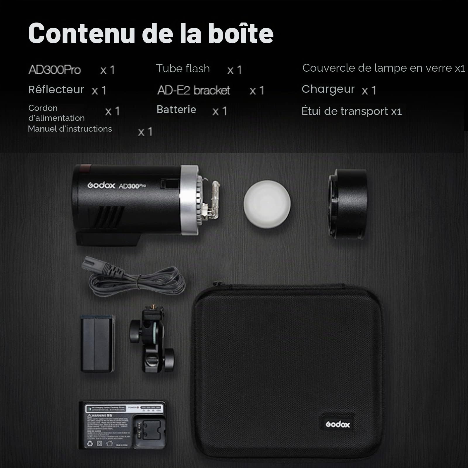 Godox AD300 Pro Flash de Extérieure Puissant, 300Ws 1/8000s 2,4G TTL Flash Portable sans Fil X système avec Lampe à Modeling Bicolor 3000K-6000K, 2600mAh Batterie Support 320 Flashs Full Power