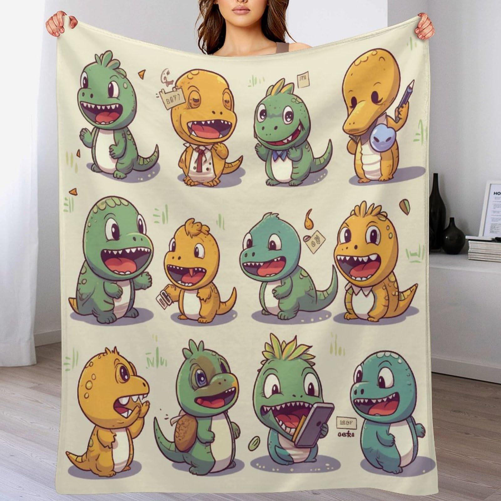 Couverture polaire dinosaure en flanelle douce pour canapé et lit enfant 100x130cm