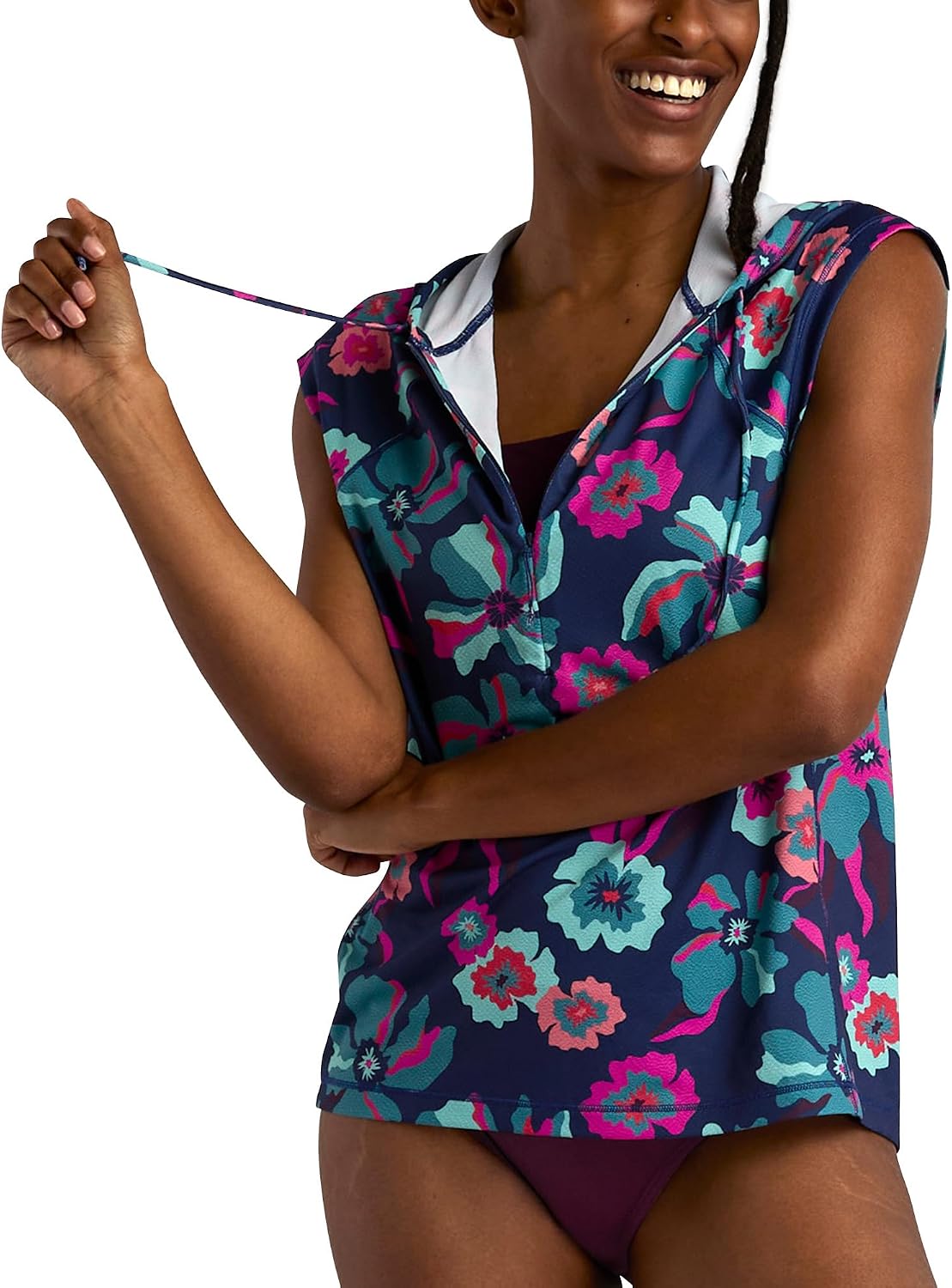 Title Nine Women's Sunbuster 1/4 Zip Cap Sleeve Hoodie, UPF 50, Recycled Poly Blend, Regular Fit