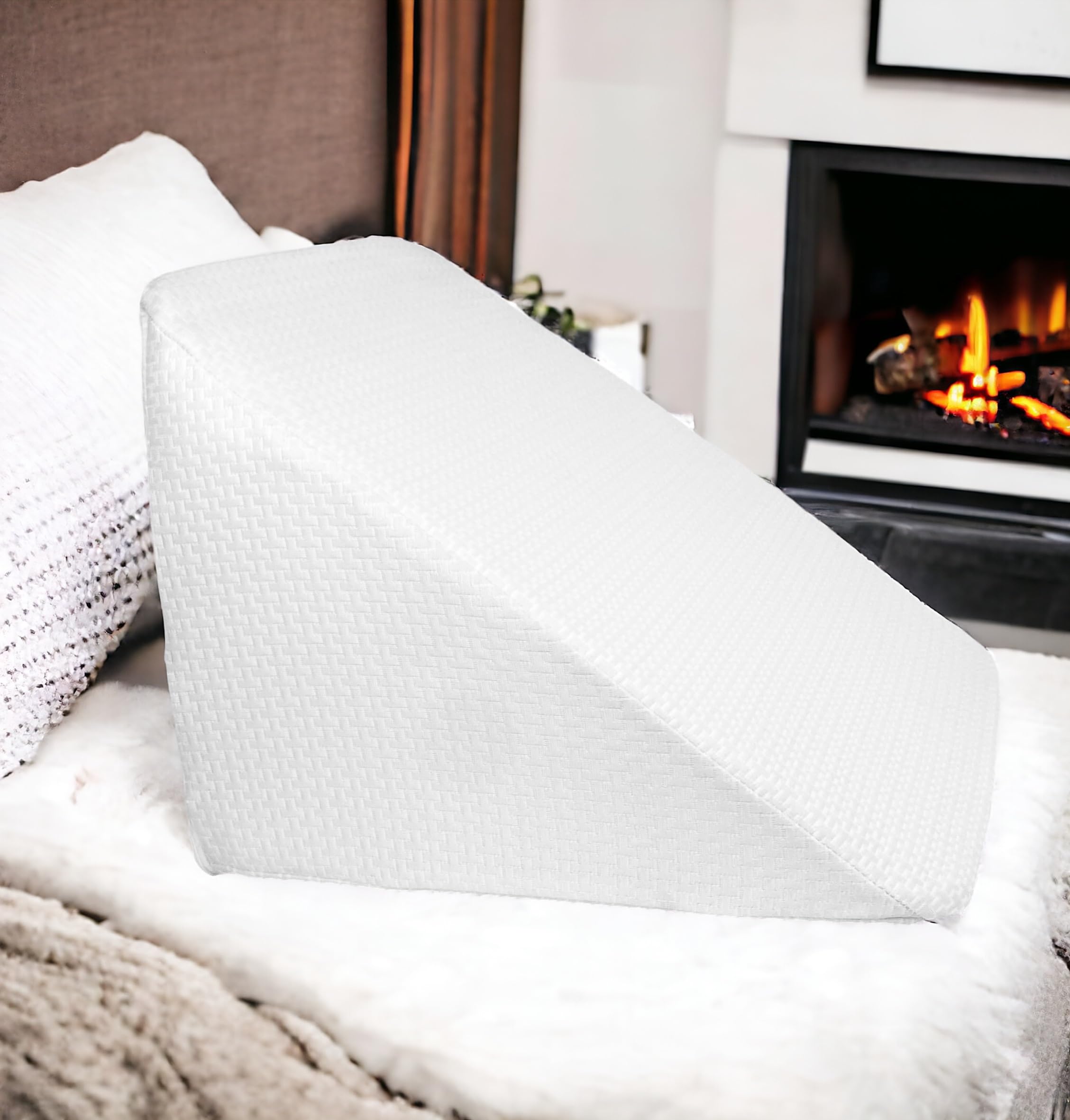 Almohada de Lectura cojín con Forma de cuña para sofá y Cama. Cojín de Espuma Desenfundable para Leer o Trabajar con Ordenador Inclinando la Espalda Acostado (Blanco)