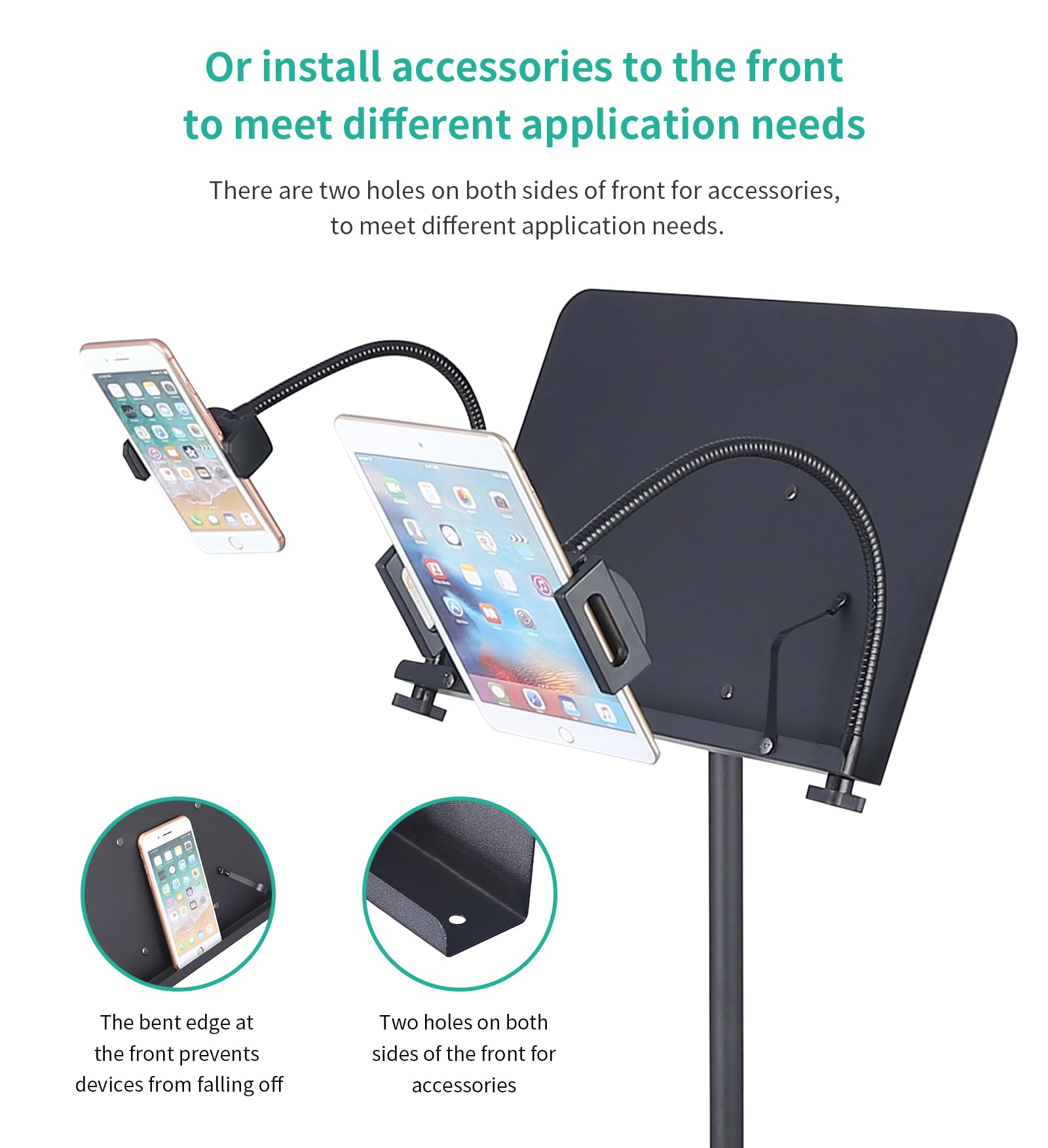 MS01-SA Pupitre de partition en métal réglable en Hauteur avec Support pour téléphone Portable et Tablette Noir Taille S