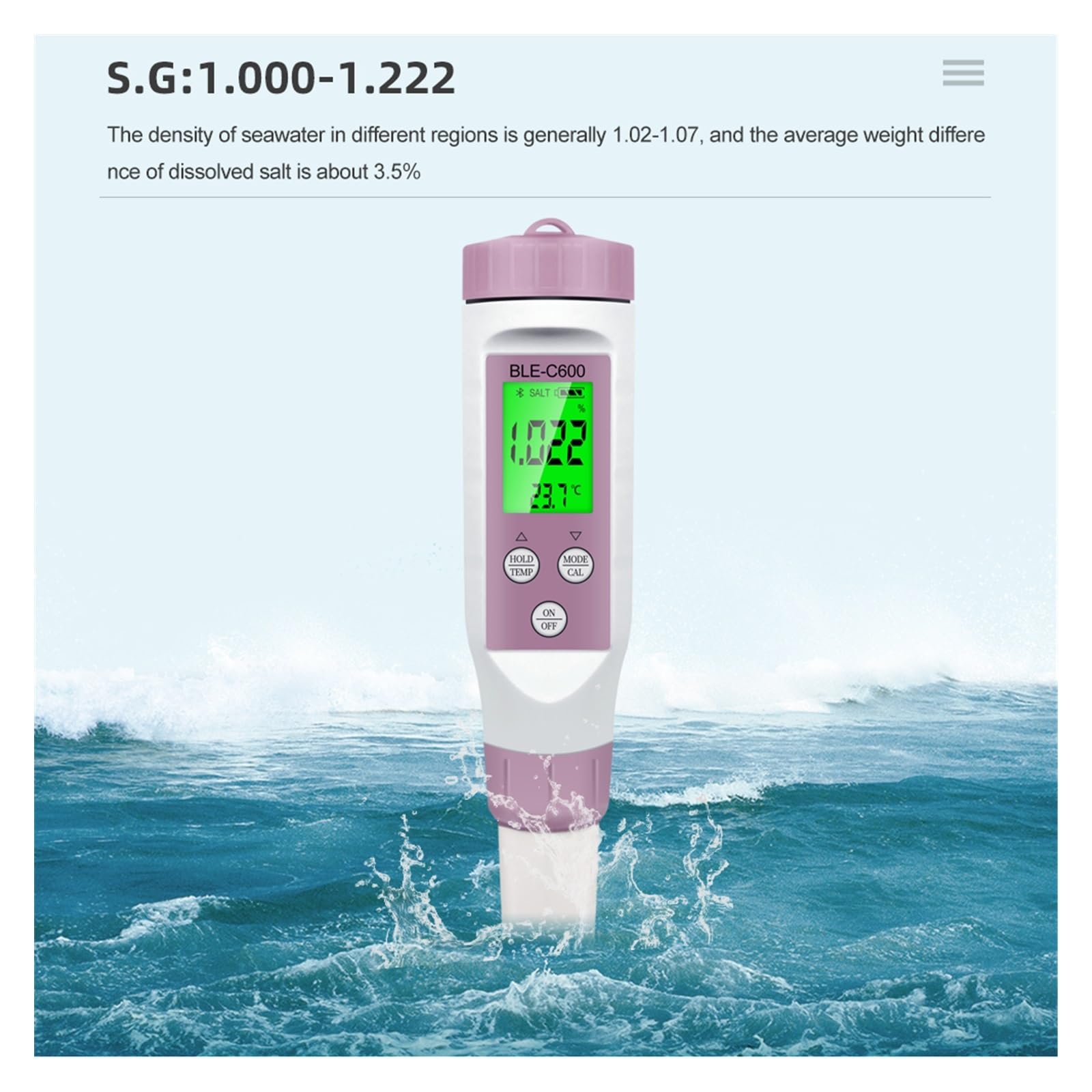 Tester del PH dell'Acqua, Misuratore PH 7 in 1 PH/EC/TDS/ORP/Sale/SG/Temp Monitor Online App Intelligente for Il Tester Acqua Potabile Acquario Tester dell'Acqua