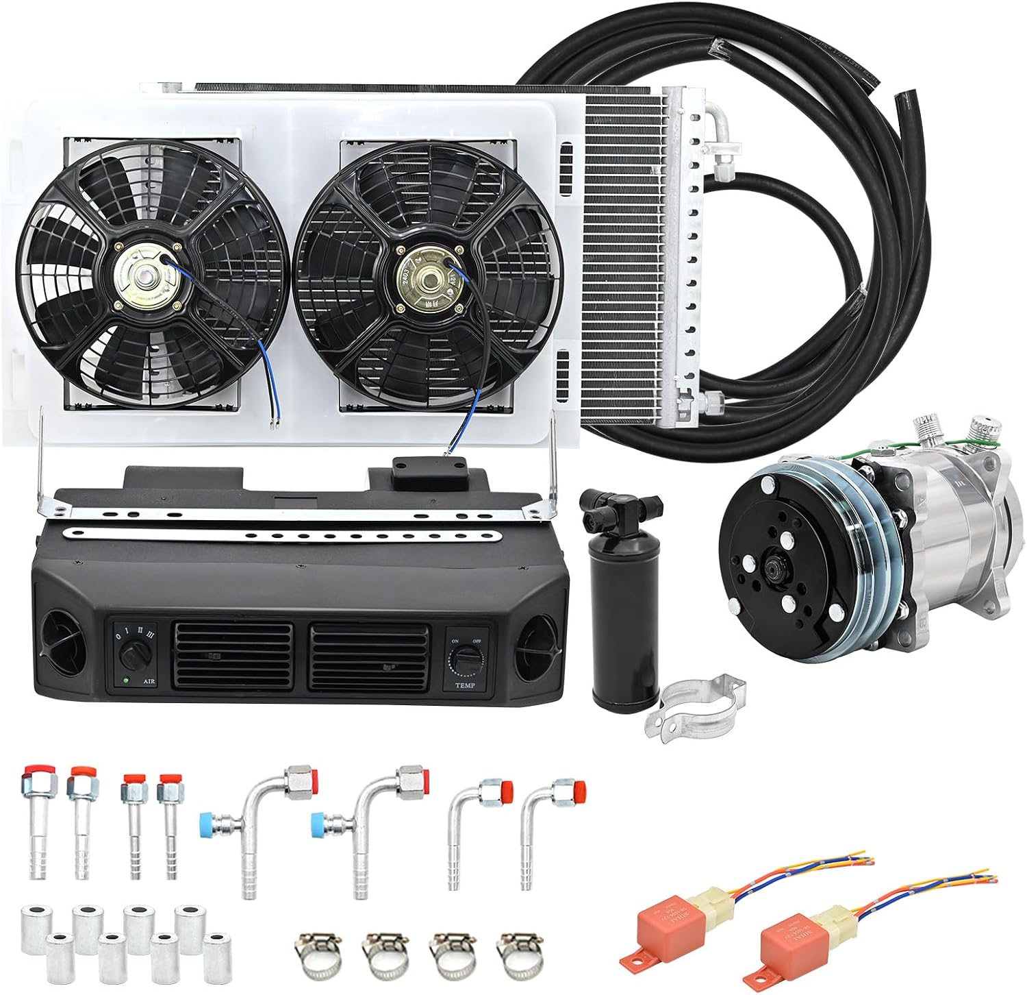 jiaji 24V 13700 BTU Under Dash Air Conditioner, 24 Volt Electric Air Conditioner for Car, Car Air Conditioner with Evaporator Condenser Compressor for Car RV Van Truck ATV Pickup Tractor