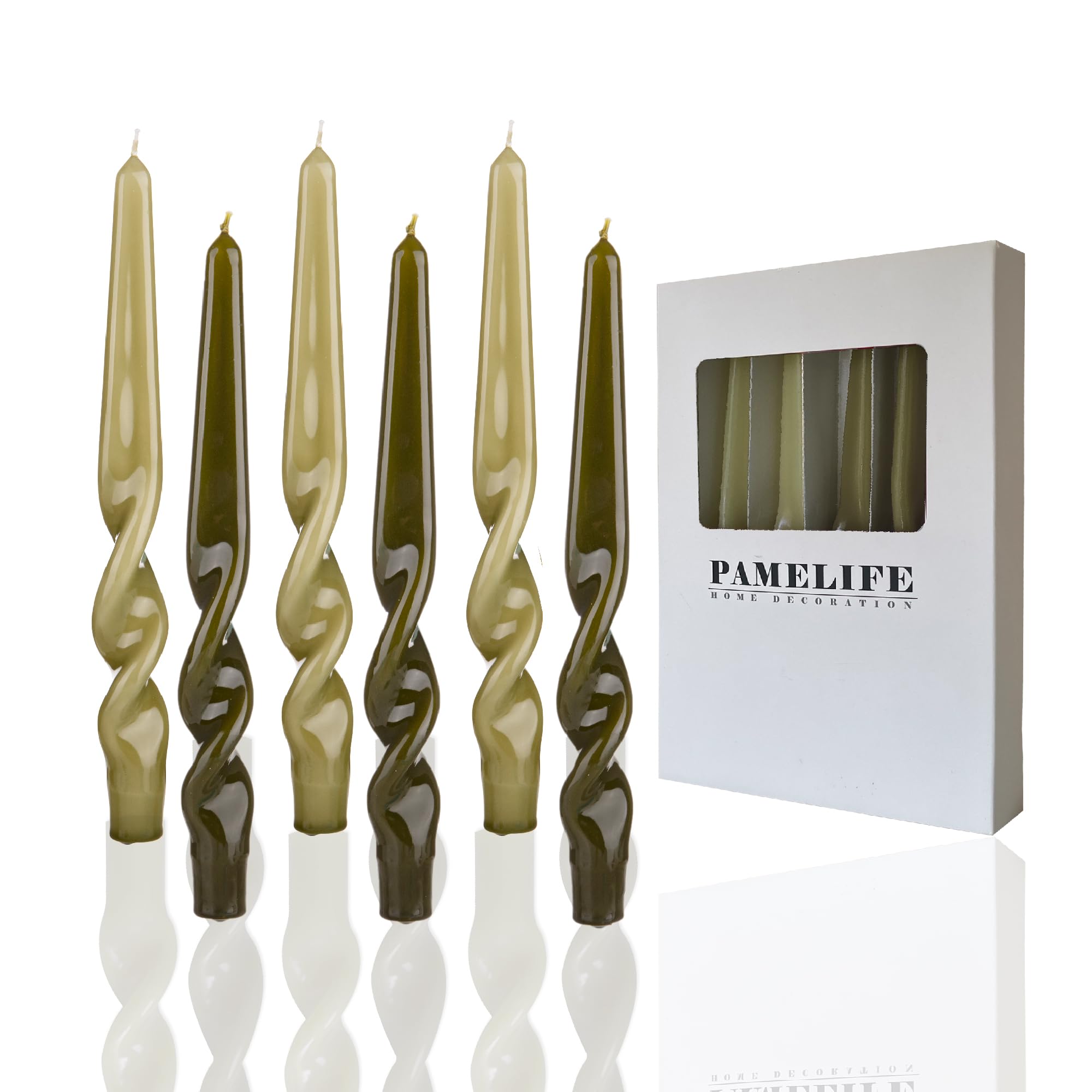 PAMELIFE Spiral Taper Candles - Set of 6 Twisted Candle 9.5 Inch Tall for Home Decoration Holiday Wedding Party