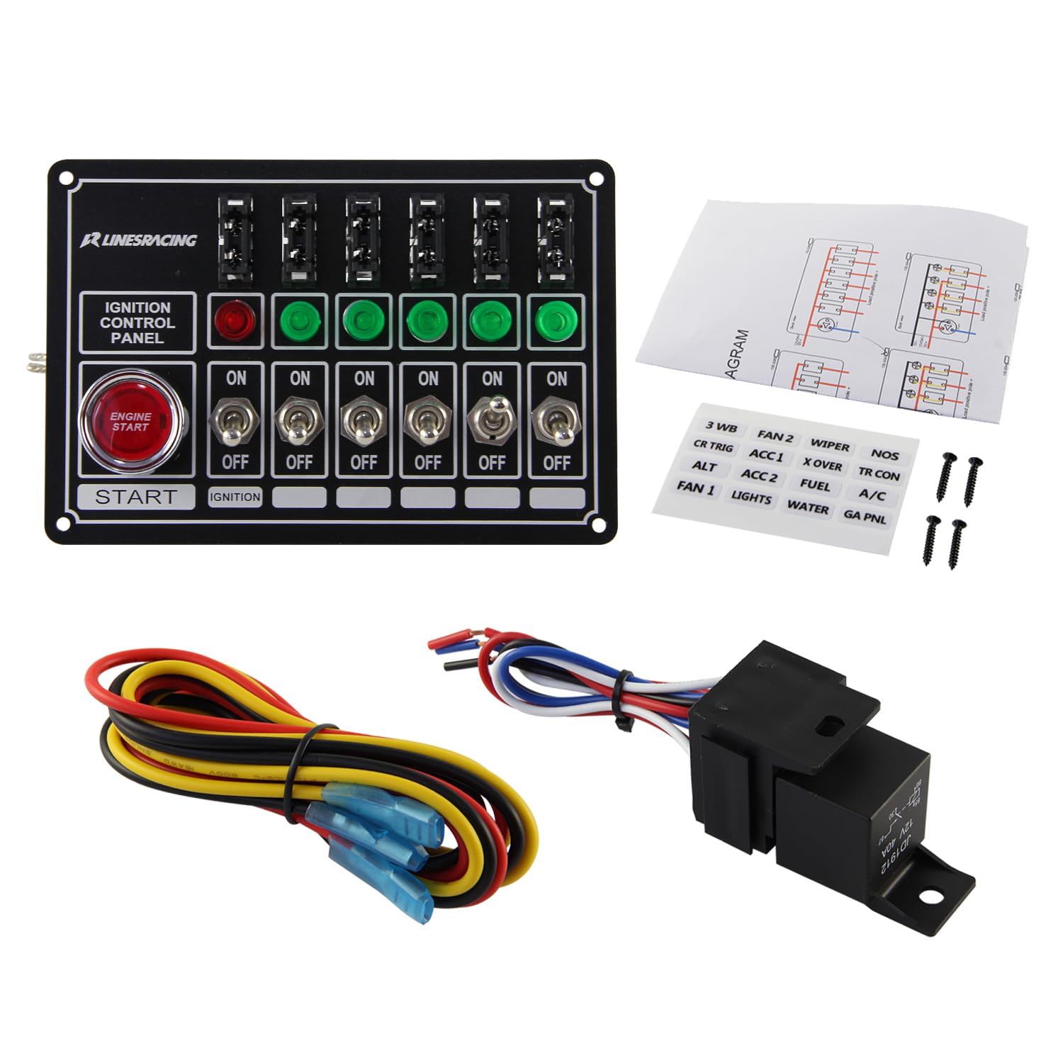 Racing Switch Panel Race Ignition Accessory Engine Start 6 Switch Lights Fused
