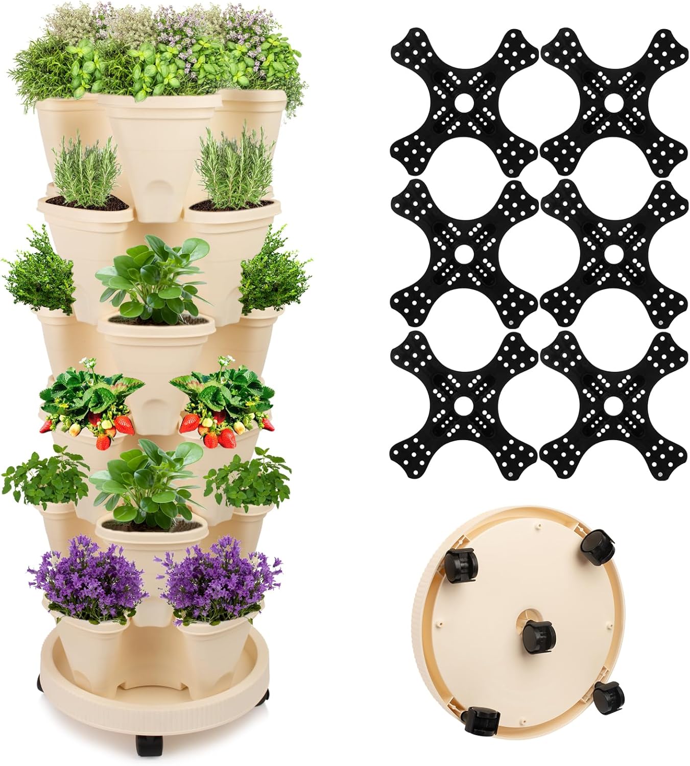 GSD 6Tiered Stackable Vertical Planters, Indoor Outdoor 24