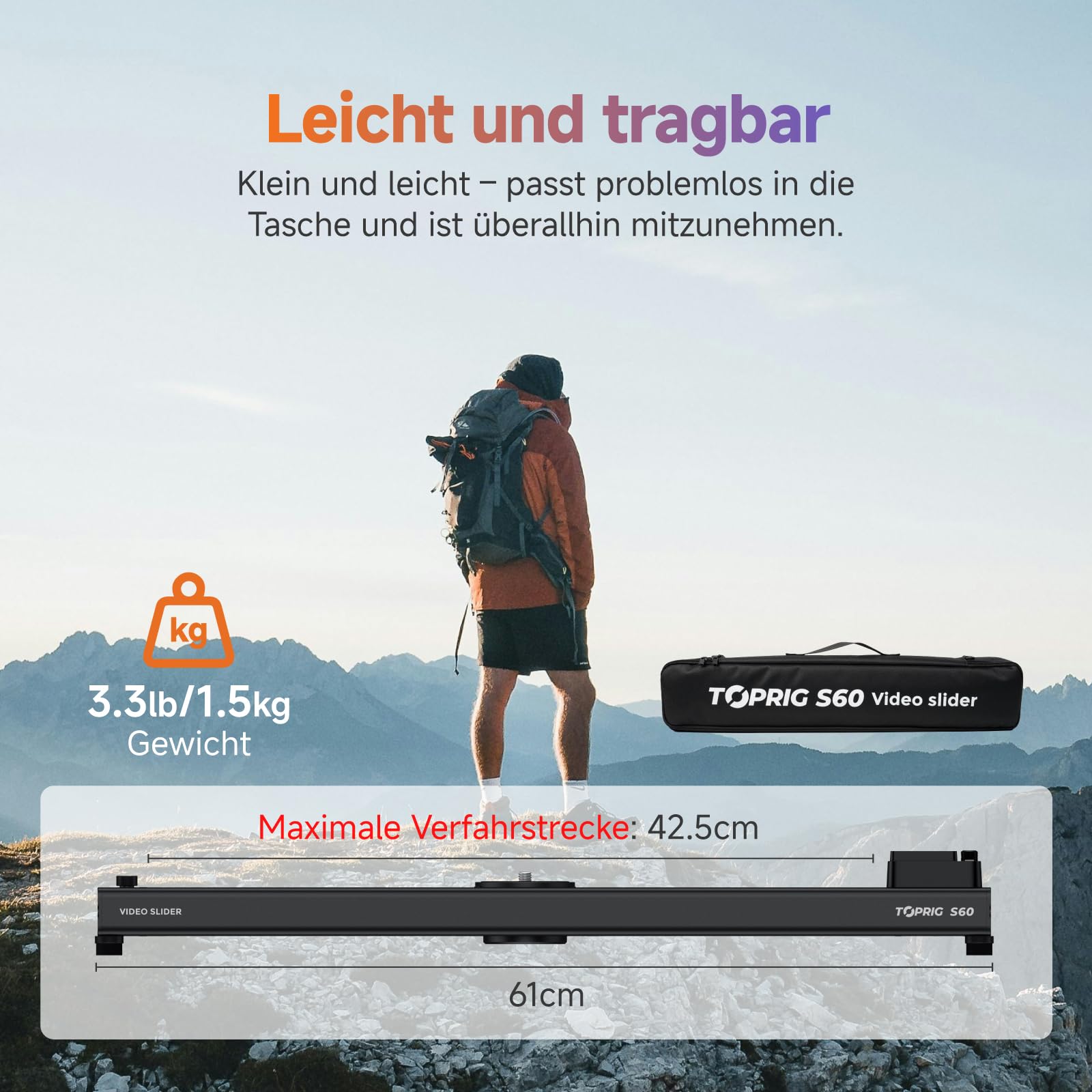 Accsoon Toprig 24"/60cm Motorisierter Kamera Slider – Elektrischer Video Slider mit APP-Steuerung, Zeitraffer, AB-Punkt Einstellung, Schleifenmodus - Perfekt für DSLR, Camcorder, Video-Creation