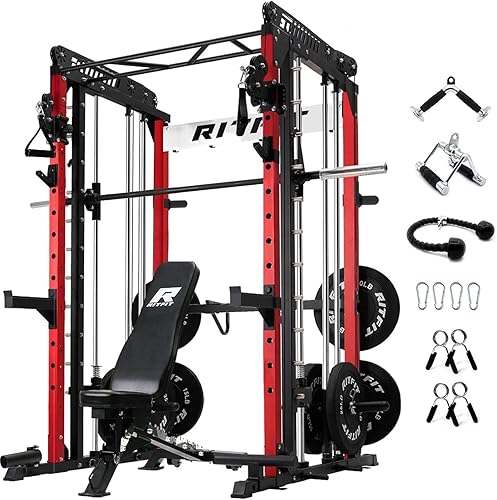 Miniatura 31 de RitFit Máquina M1 Pro Smith con sistema de cruce de cables, jaula multifunción para sentadillas para gimnasio en casa, rack de energía y paquetes