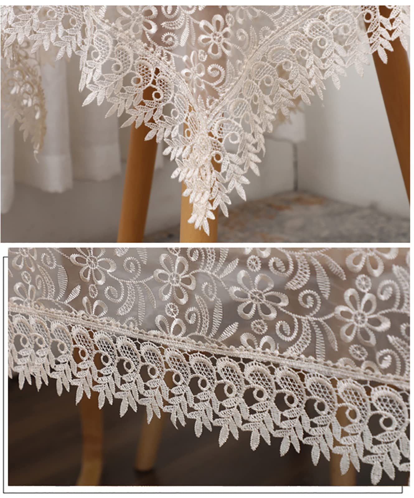 Durchsichtige Bestickte Tischdecke Im Bauernhaus-Stil Mit Spitze, Klassische Spitzen-Tischdecken Für Hochzeiten, Party-Couchtisch-Dekoration,Beige,Round-220CM(86.6 Zoll)