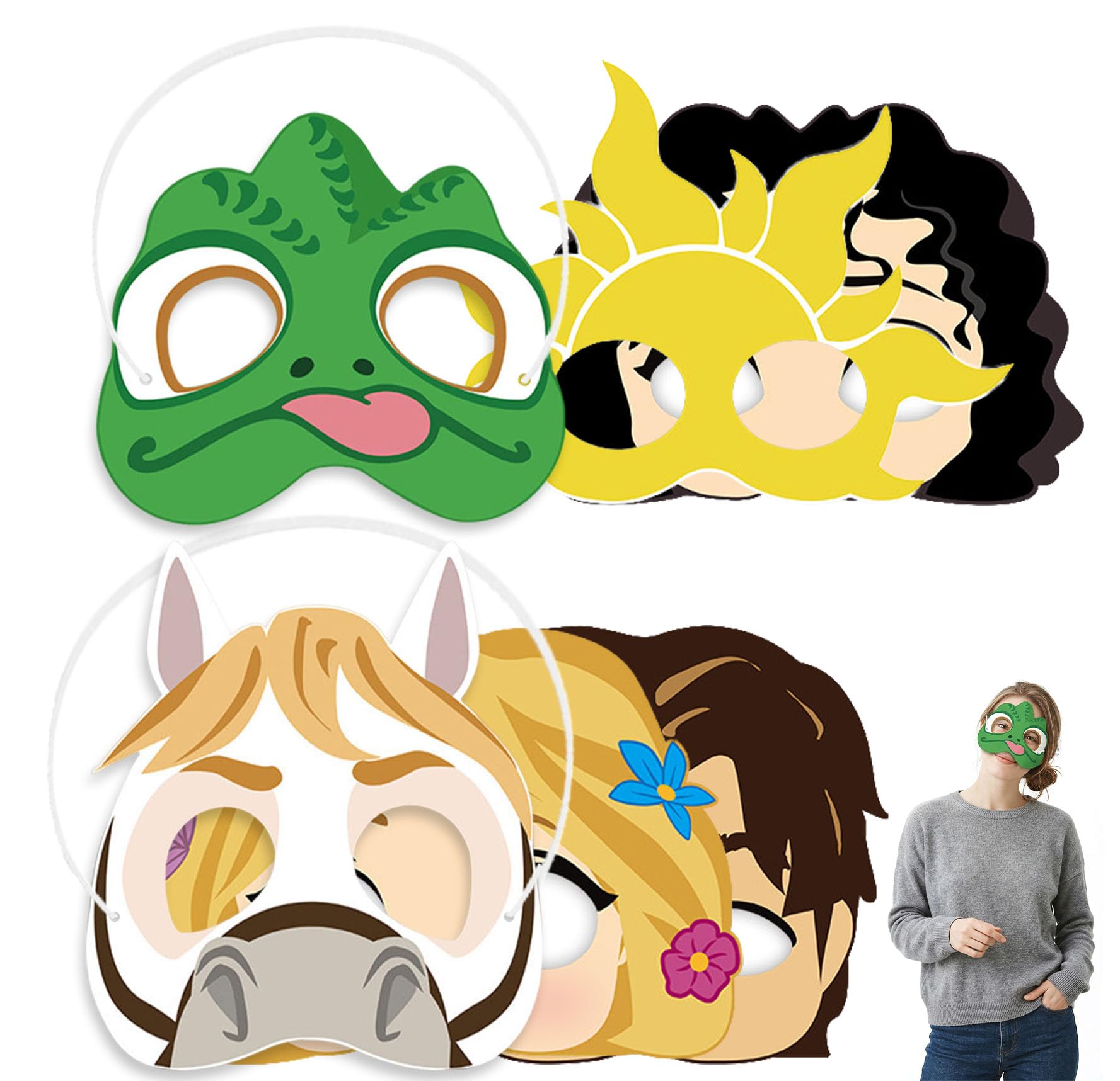 OptiPlay Pascal Half Masks With Elastic Band, 6PCS Princess Paper Half Mask