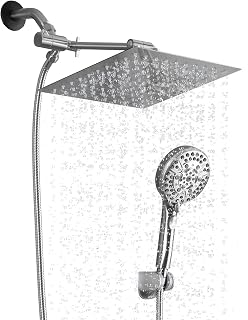 Shower Heads with Handheld Spray Combo 9.7" High Pressure Rainfall Shower Head with Adjustable Extension Arm, 9 Setting Handheld Shower Head with Hose Polished Nickle