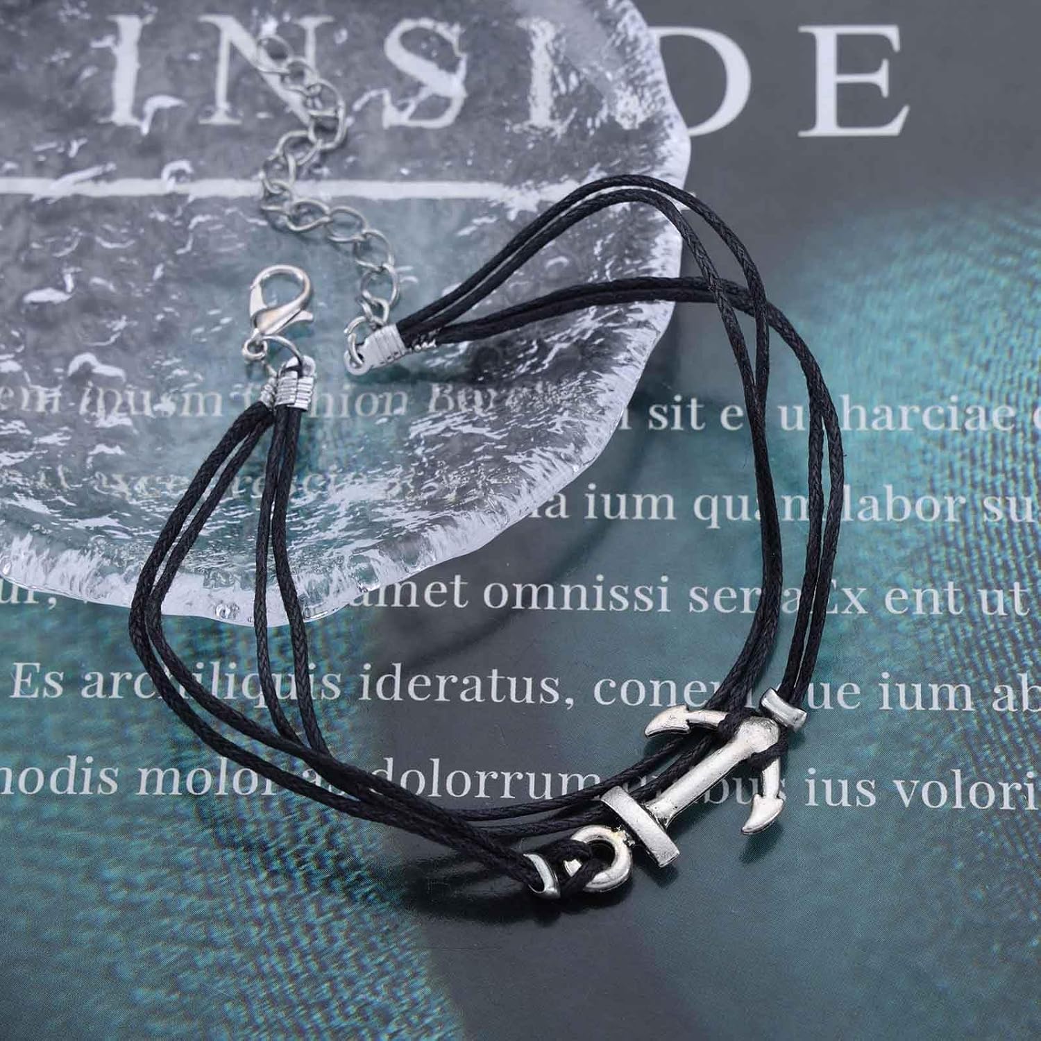 Boho Layered Leather Anchor Anklet Bracelet Black Leather Cord Ankle Bracelets Black Rope Anklets Black String Anklets Foot Chain Jewelry for Women Sailing Gifts - Image 3