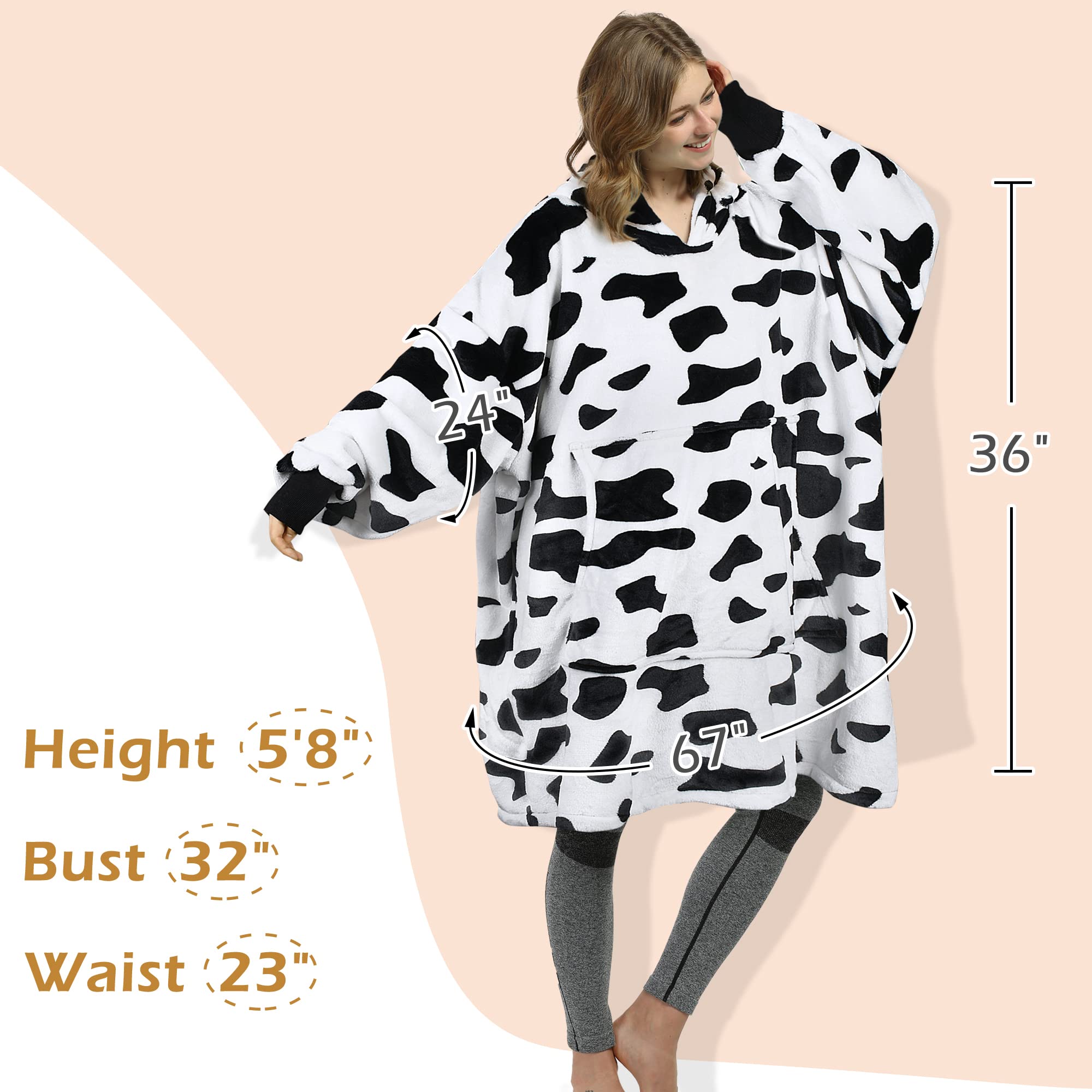 Catalonia Classy Sudadera con Capucha Grande de Forro Polar para Mujeres y Hombres, cálida y portátil, con Capucha y Bolsillo Frontal, Estampado de Vaca