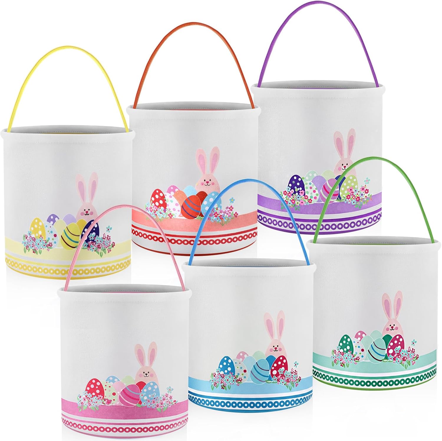 Honeydak 6 PCS Easter Eggs Hunt Basket for Kids Bunny Canvas Rabbit Tote Carry Bucket Bags(Fluffy)