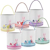 Vista 9 de Honeydak 6 cestas de caza de huevos de Pascua para niños, conejo, de lona, bolsas de cubo (esponjosas)