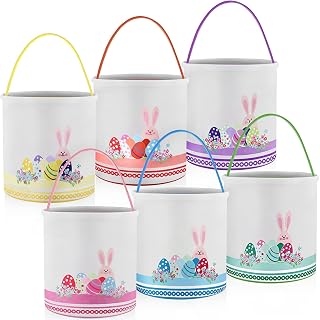 Honeydak 6 Pcs Bunny Basket for Kids Canvas Easter Egg Hunt Tote, Color 7