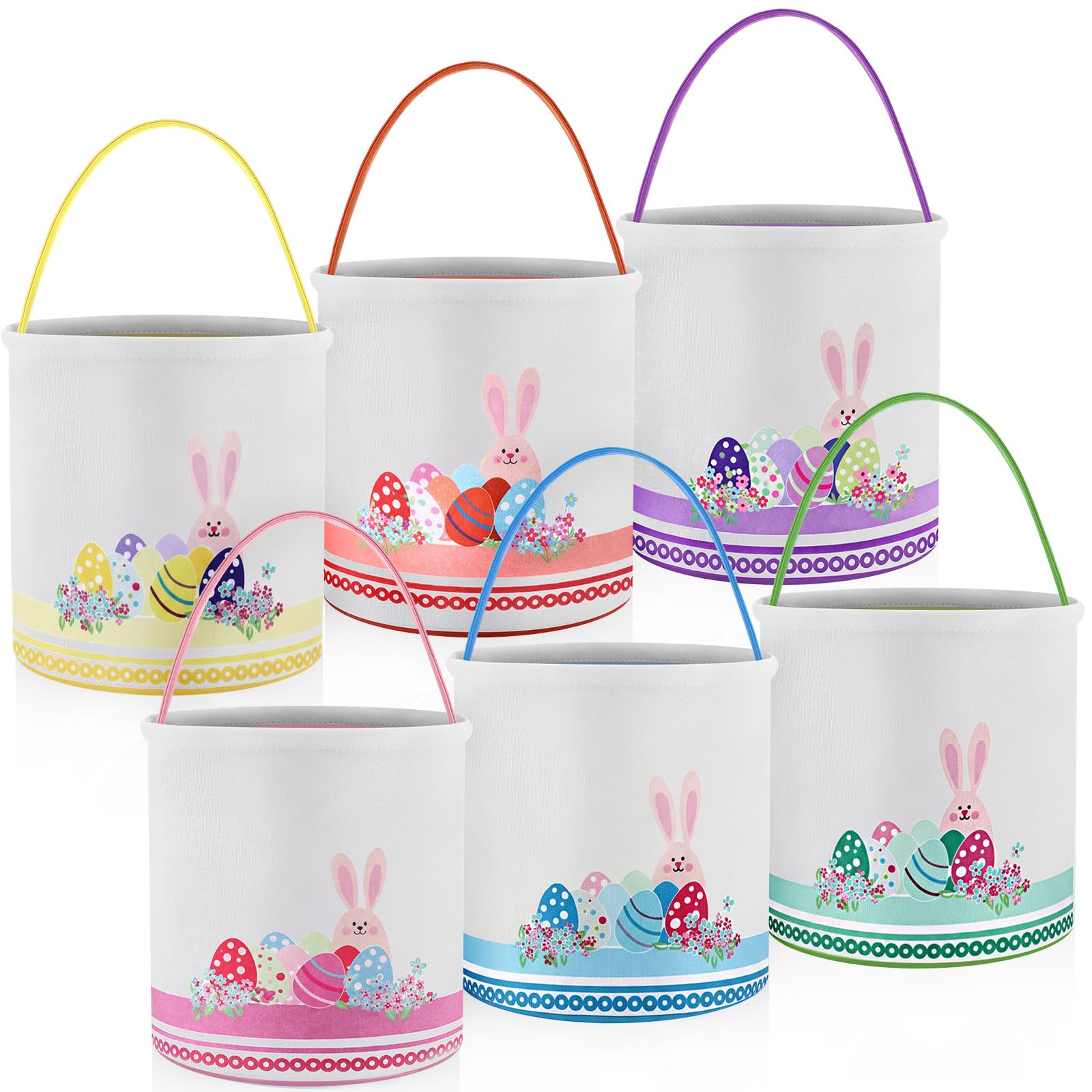 Honeydak 6 Pcs Bunny Basket for Kids Canvas Easter Egg Hunt Tote, Color 7