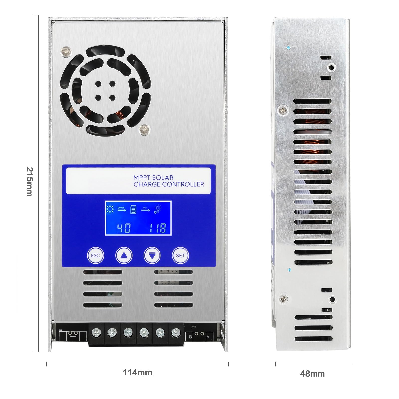 Jadeshay Regulateur de Charge Solaire MPPT 60A Controleur de Charge Solaire Batterie 12V/24V/36V/48V Détection Automatique Contrôleur de Panneau Solaire Photovoltaïque avec Rétroéclairage LCD
