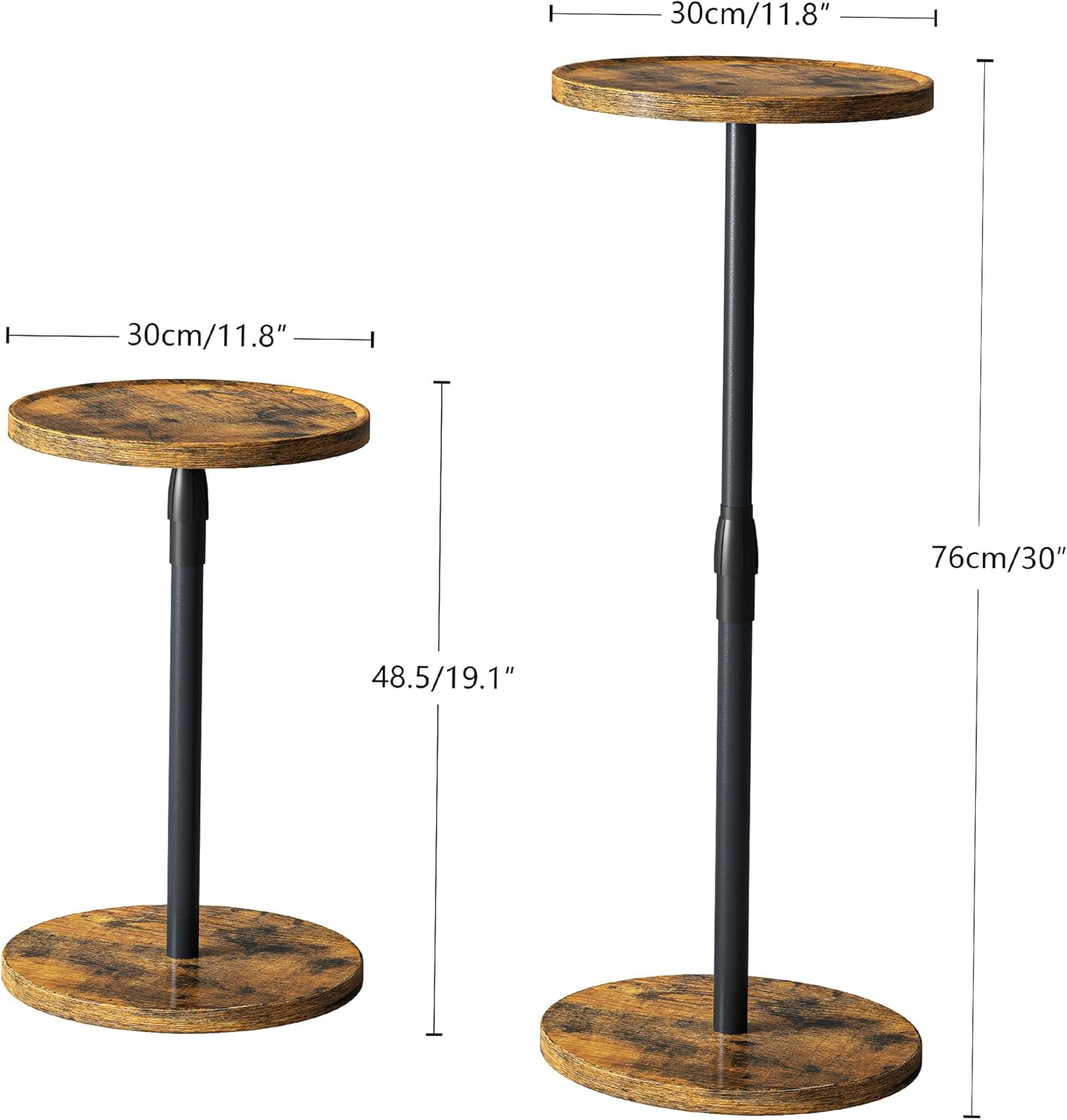 Adjustable End Table, Small Round Side Table, Drink Table for Small Spaces, Pedestal Nightstand for Living Room, Bedroom, Sofa Couch, Rustic Brown ET-010RB