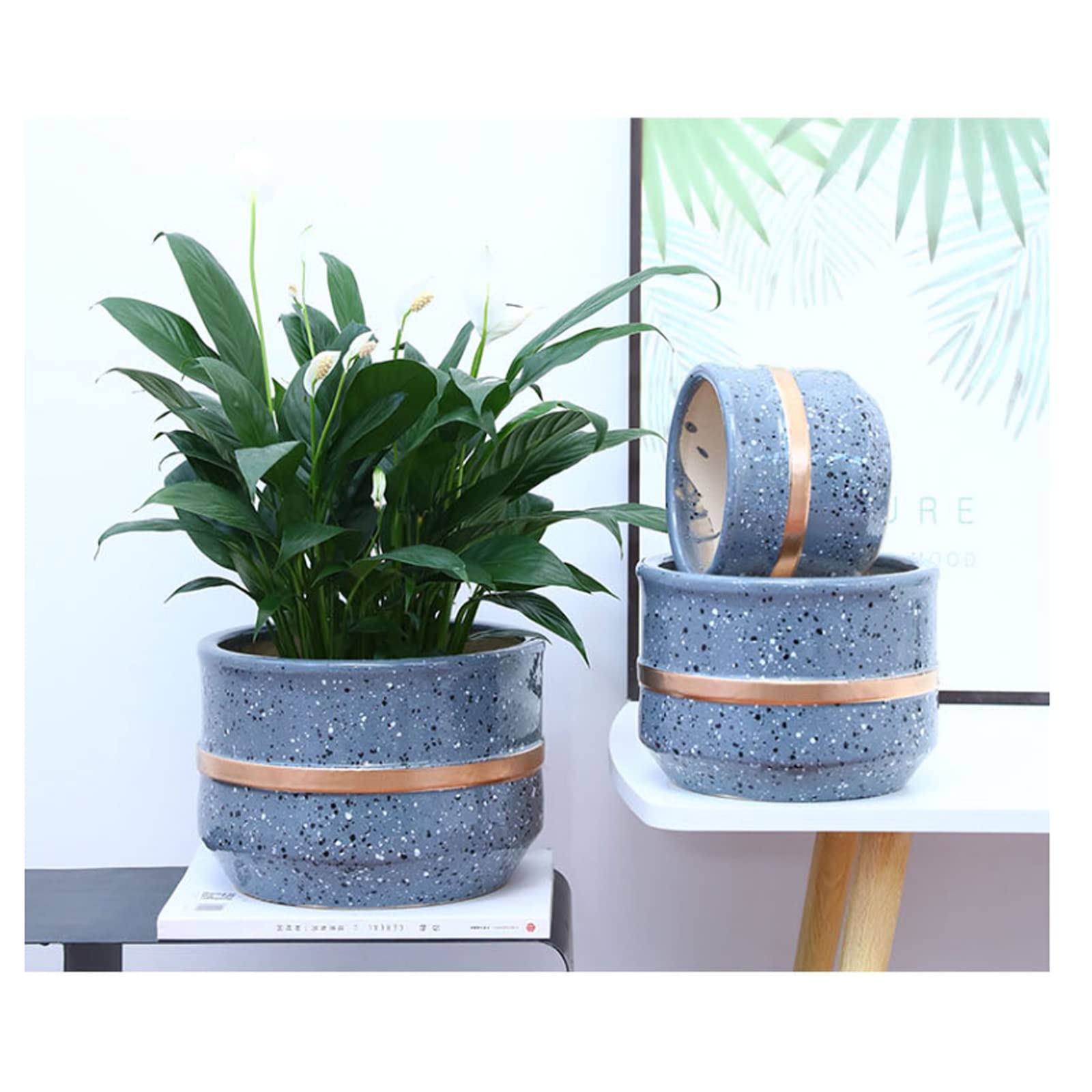 Vasi da Giardino Vasi per Piante in Ceramica, Vaso da Fiori cilindrico da 5,9/7,8/9,8 Pollici con Foro di drenaggio e Vassoio in plastica per Giardino Domestico per Interni ed Esterni