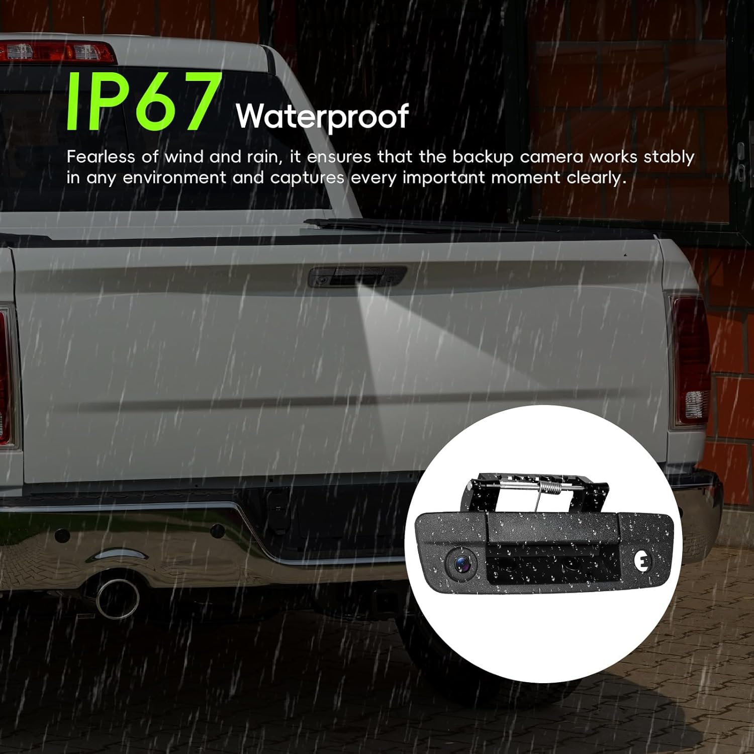 Tailgate Handle Backup Camera for Dodge Ram 1500 (2009-2017), Ram 2500 3500 (2010-2017) Night Vision Wide Angle Parking Assist Reversing Camera, HD Reverse Rear View Camera (RCA Connector)