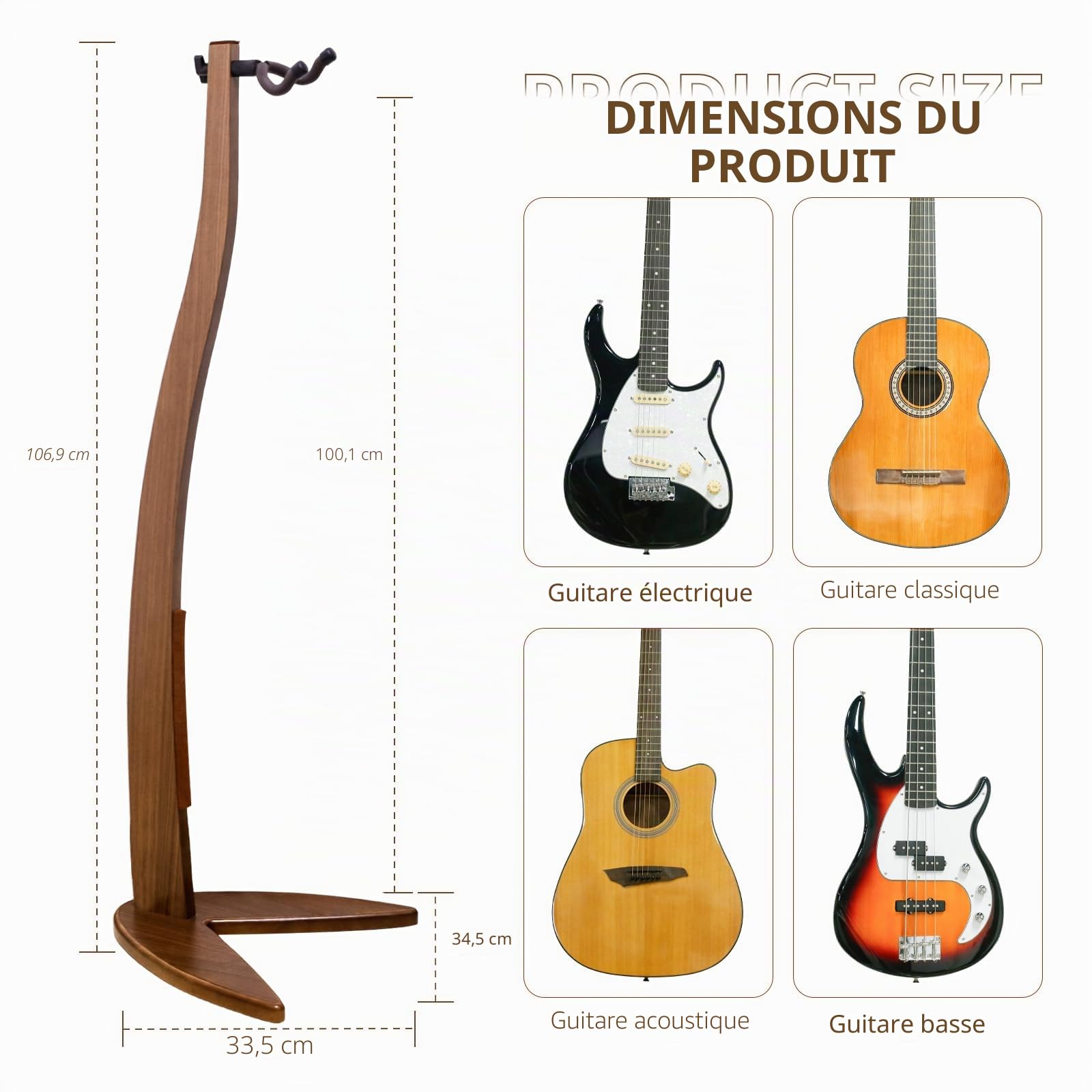 MUSO Support de suspension pour guitare basse, support d'archet en bois massif en forme de sirène pour affichage et rangement, 106,7 cm de hauteur, anti-rayures et anti-chocs, studios dégradés, salon