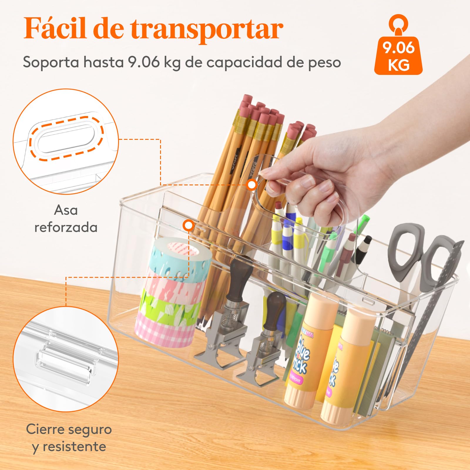 Lifewit Cestas Almacenaje Plastico, Apilador de Caddie Dividida con Manija para Cosméticos, Costura, Herramientas Pequeña, Organizadora para Lápices, Transparente, 2 Piezas