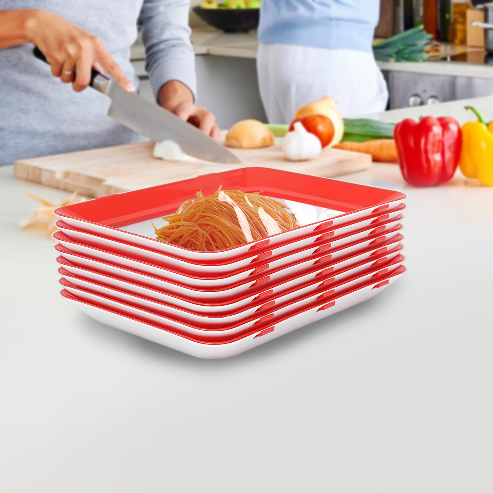 Contenedores de almacenamiento de alimentos, paquete de 8 unidades, plástico PP, sin BPA, película adhesiva hermética incluida, apilable, 30 x 22 x 3 cm, organizador de nevera de gran