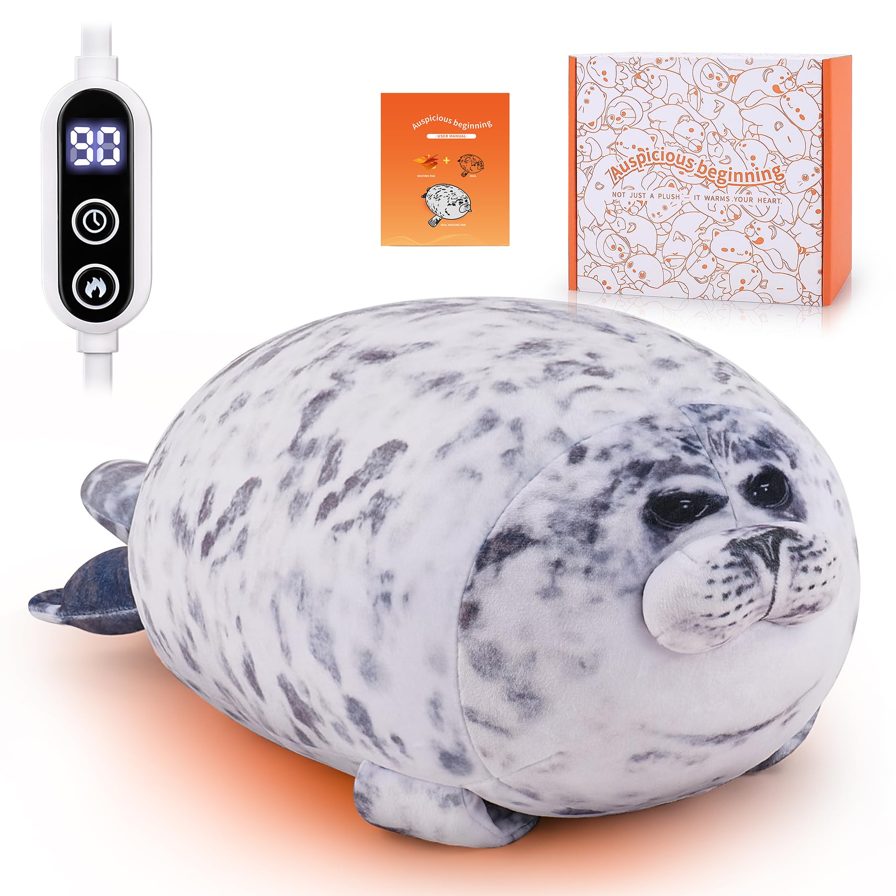 Seal - Cuscinetto riscaldante in peluche per alleviare il dolore, cuscino riscaldato unisex per crampi, copertura in peluche per collo, spalle e schiena, cuscino riscaldato a forma di animale