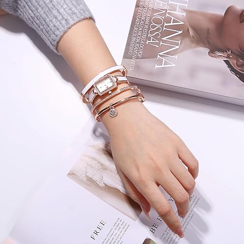 Miniatura 3 de JewelryWe Conjunto de pulsera de reloj para mujer reloj de pulsera de cristal brillante de oro rosa