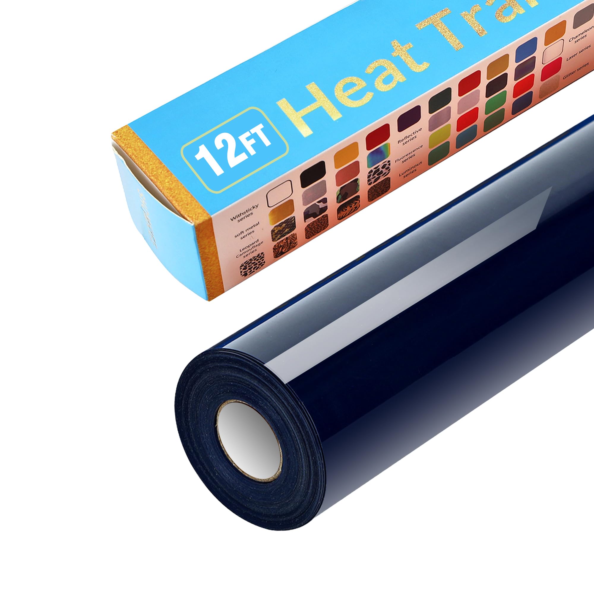 Rouleau vinyle HTV bleu marine 30,5cm x 3,7m brillant pour t-shirts personnalisés
