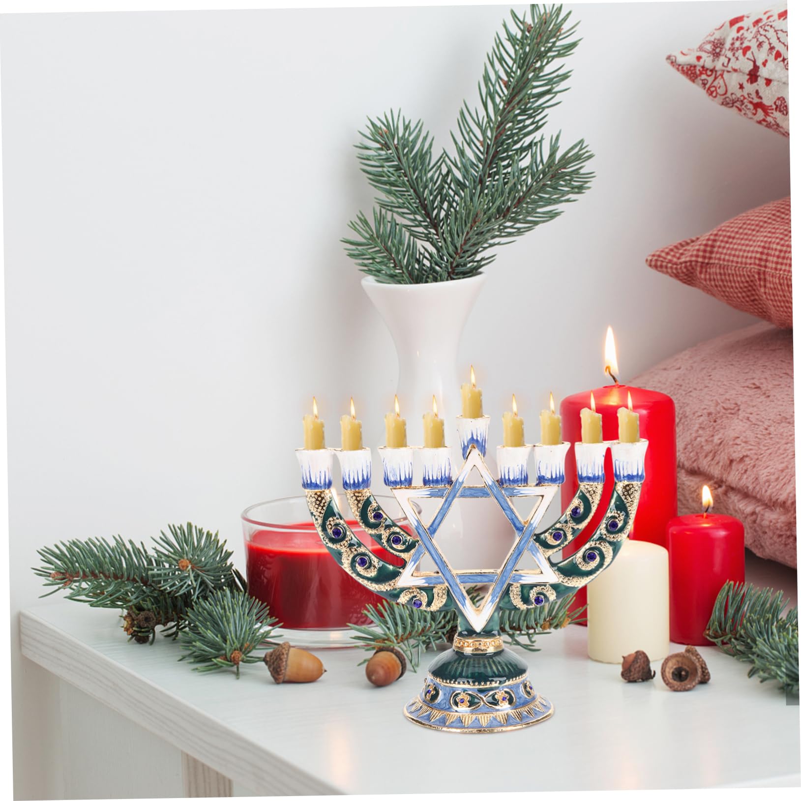 DOITOOL Candelabro Ebraico a 9 Rami in Lega Retro per Hanukkah Funzione Decorativa e Ornamento per Feste e