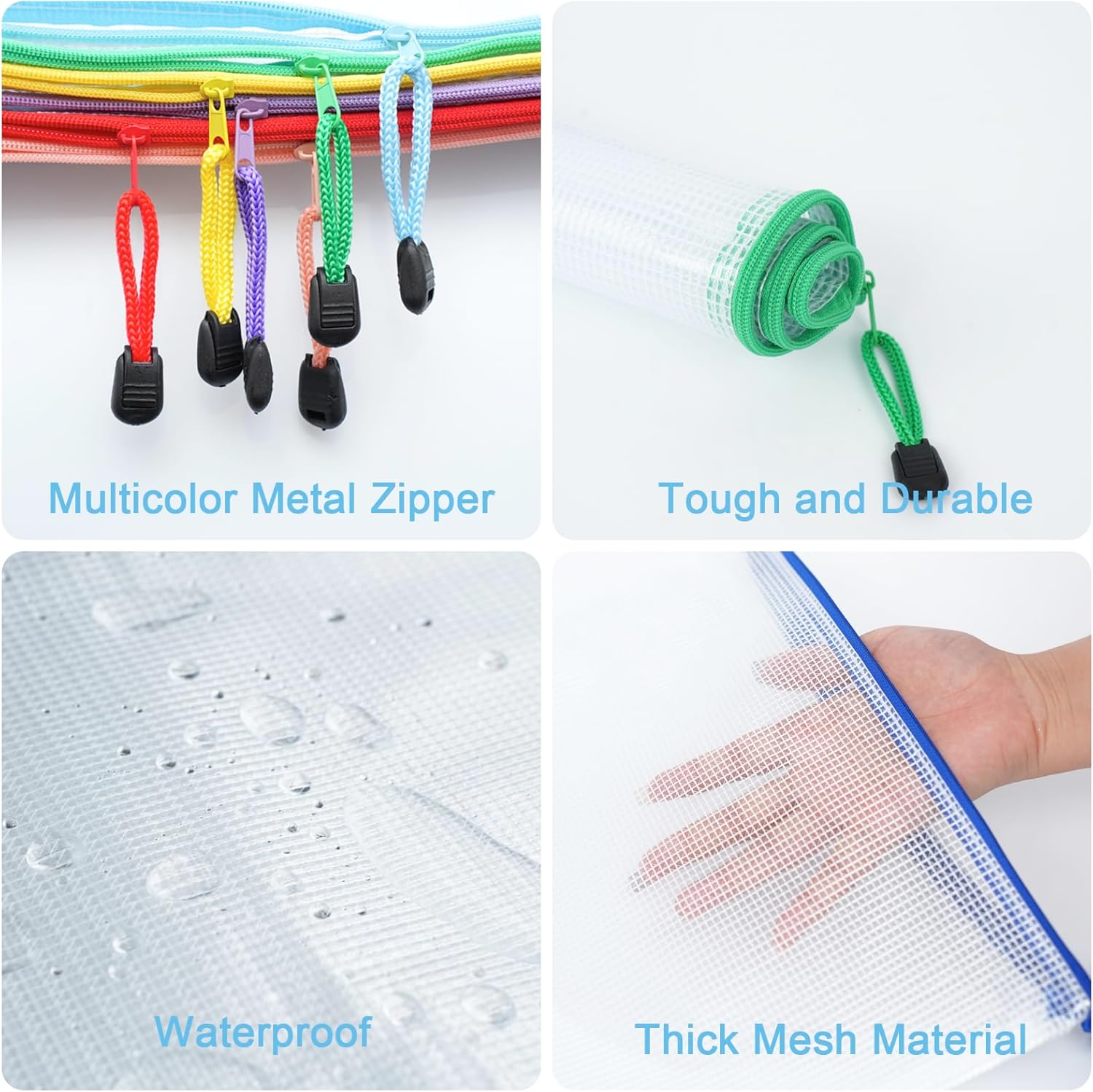 30 Pcs Mesh Zipper Pouch Bags, A4 Size Waterproof File Bags, with 10 Colors, for Organizing Office Supplies, Board Games, Puzzles, and Classroom Organization, Assorted Letter Size Zipper Pouches - Image 4
