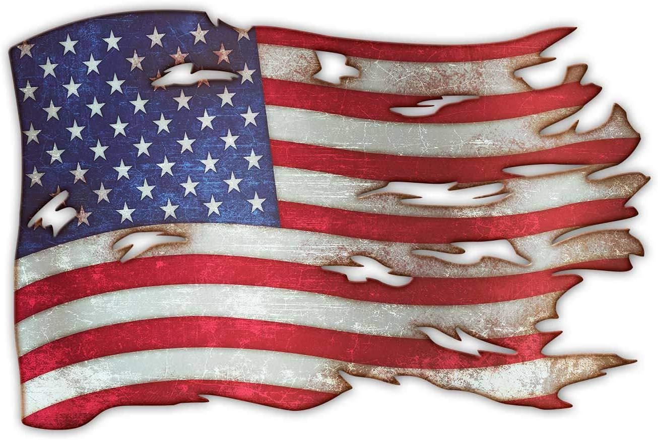Tattered American Flag Small Plasma Cut Metal Sign