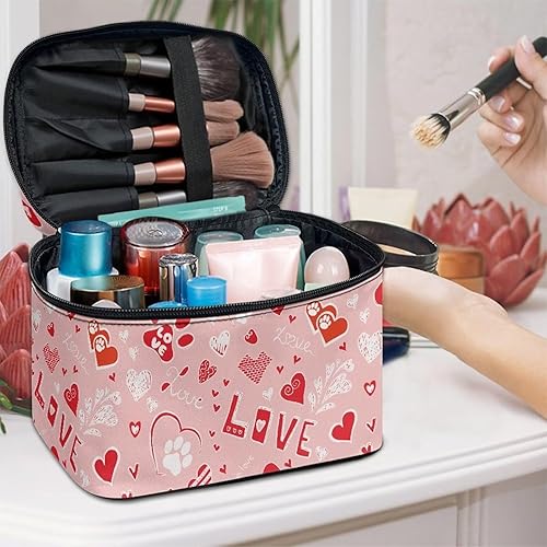 Vista 31 de doginthehole Bolsa de maquillaje, bolsa de cosméticos de viaje, bolsa de aseo portátil grande, organizador de accesorios para mujeres y niñas