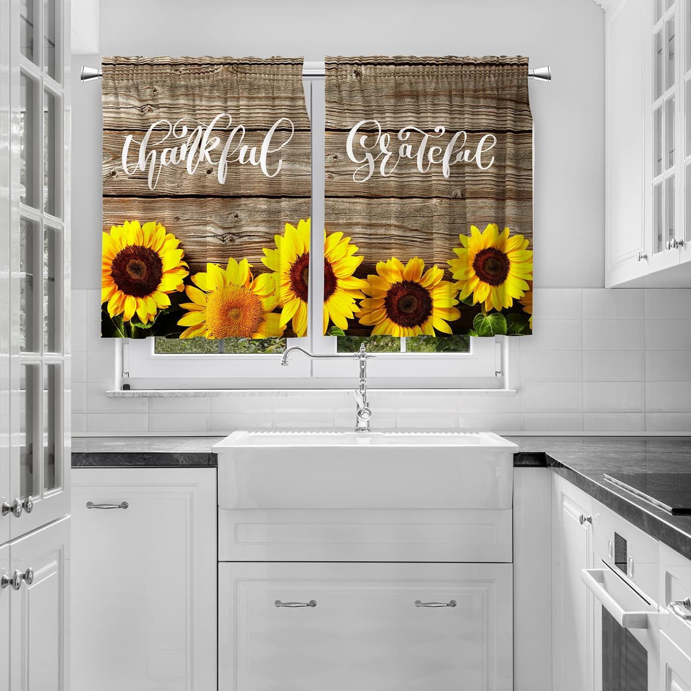 Sunflower Kitchen Curtains and Valances Set 3 Pieces Yellow Sunflower Kitchen Curtains Spring Summer Window Treatments for Cafe Living Room Decor
